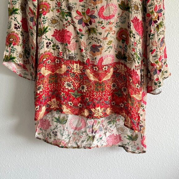 Soft Surroundings Afternoon Tea Floral Tunic Blouse Size Medium Orange Green Tan - Picture 3 of 10